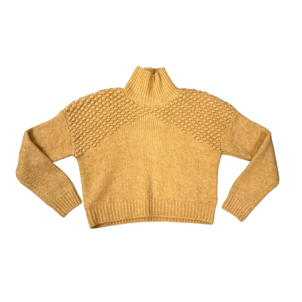 Free People Sweater Womens Small Yellow Popcorn Knit Mock Neck OB1508649